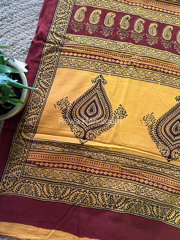 Dark Maroon Bagh Print Cotton Saree NCBP19