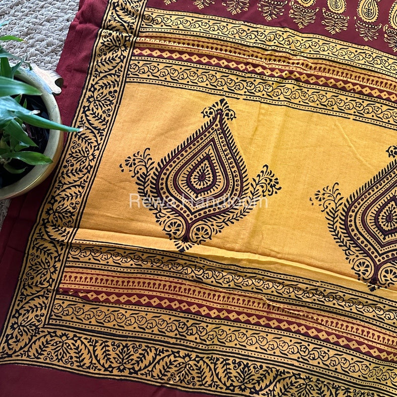 Dark Maroon Bagh Print Cotton Saree NCBP19