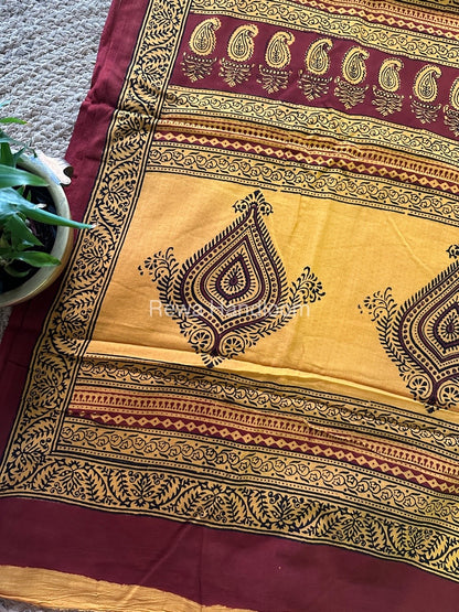 Dark Maroon Bagh Print Cotton Saree NCBP19