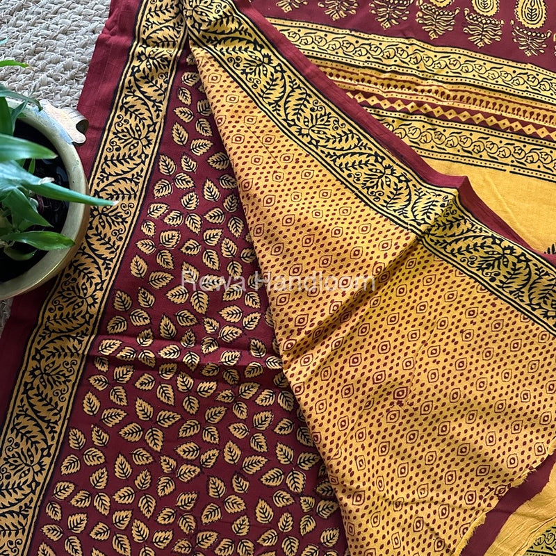 Dark Maroon Bagh Print Cotton Saree NCBP19