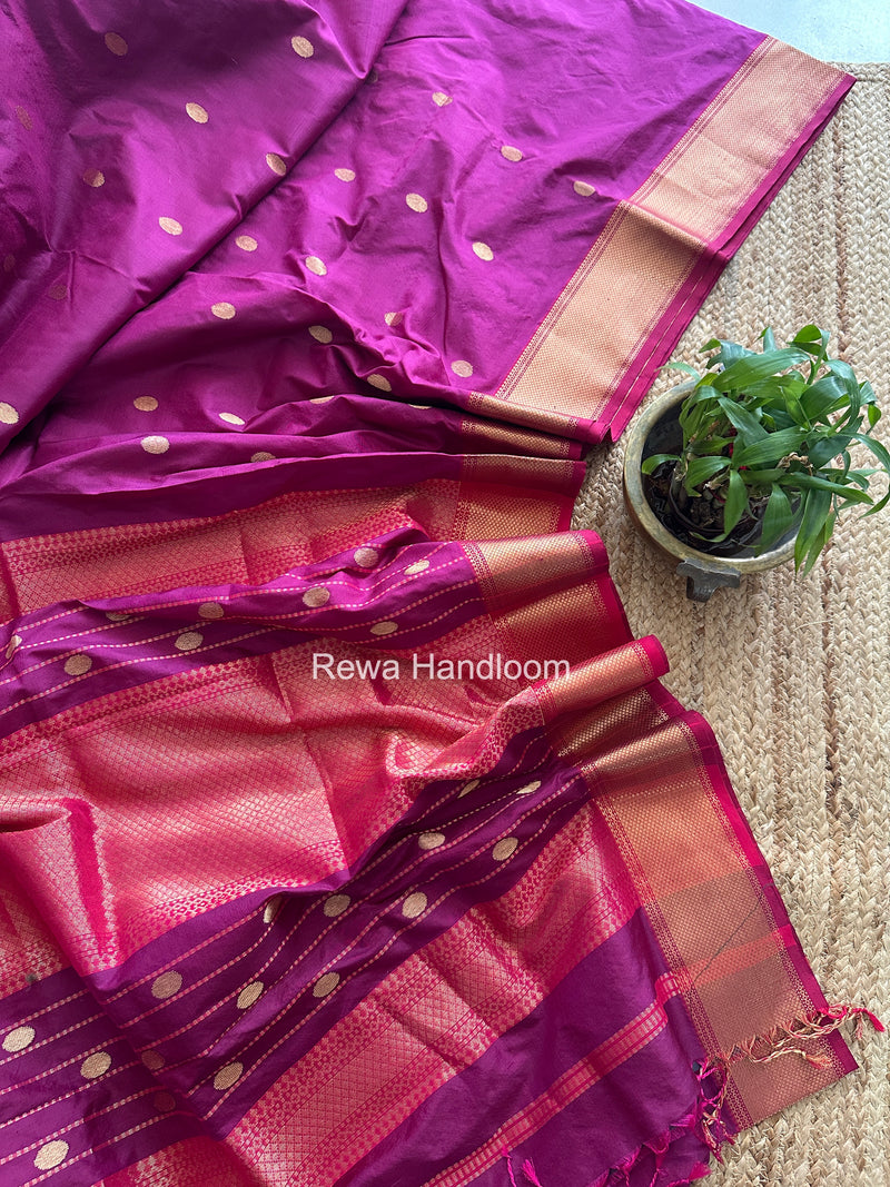 Maheshwari Magenta Pure Silk Saree PS076