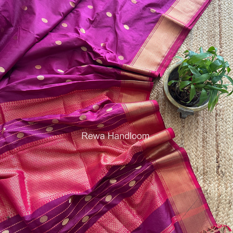 Maheshwari Magenta Pure Silk Saree PS076