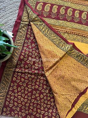 Dark Maroon Bagh Print Cotton Saree NCBP19