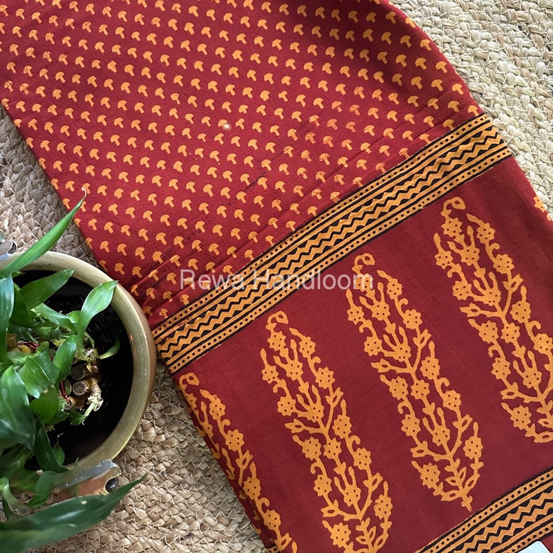 Rust Red Bagh Print Cotton Saree NCBP20