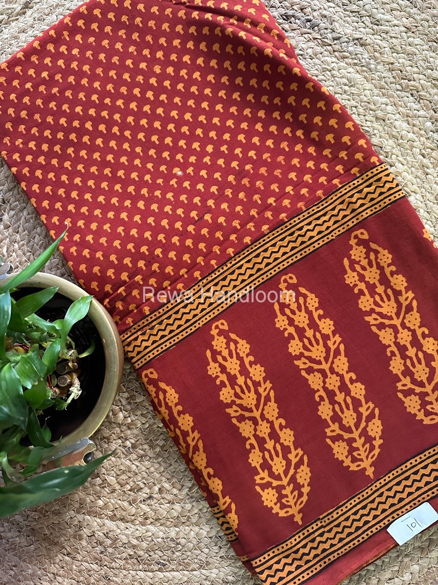 Rust Red Bagh Print Cotton Saree NCBP20