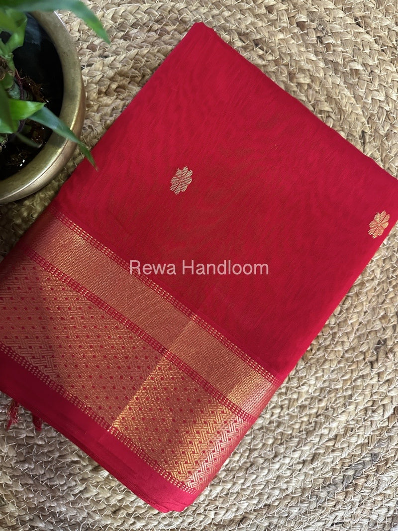 Red Zari Butti Maheshwari Saree JBS059