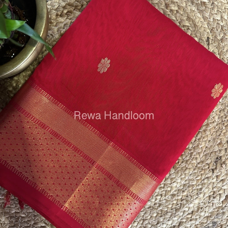 Red Zari Butti Maheshwari Saree JBS059
