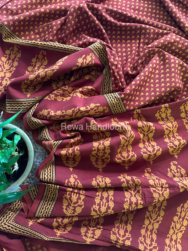 Rust Red Bagh Print Cotton Saree NCBP20