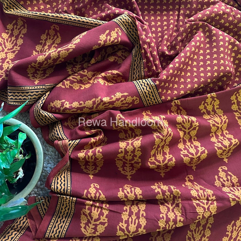 Rust Red Bagh Print Cotton Saree NCBP20