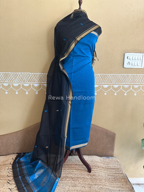 Maheshwari Dark Blue-Black Motifs Top-Dupatta Set PST0124