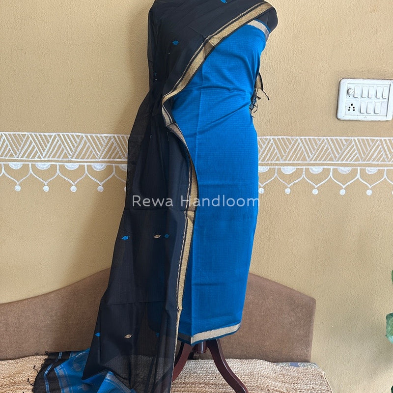 Maheshwari Dark Blue-Black Motifs Top-Dupatta Set PST0124