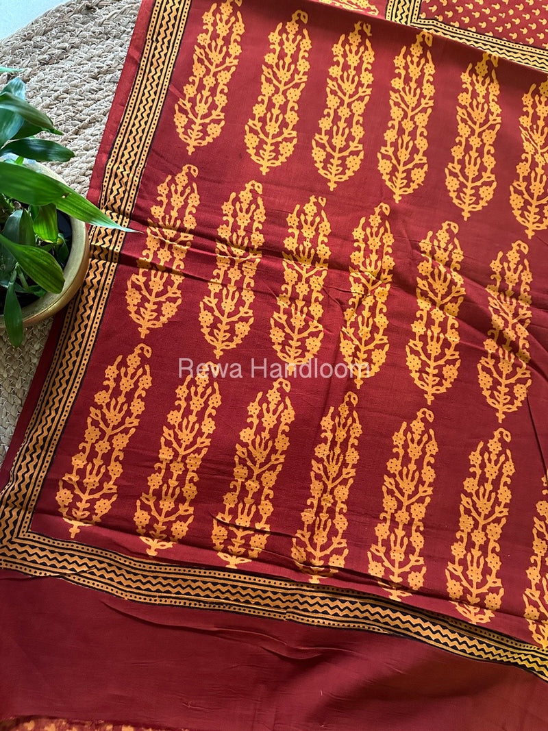 Rust Red Bagh Print Cotton Saree NCBP20