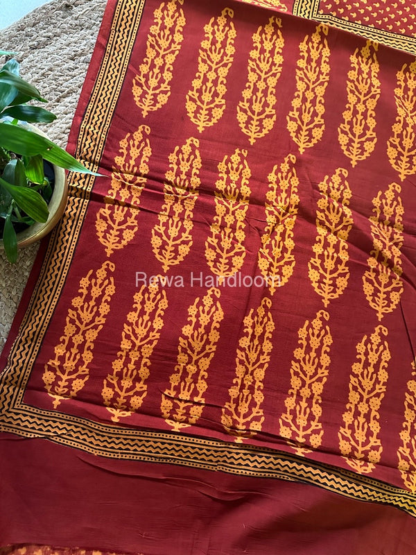 Rust Red Bagh Print Cotton Saree NCBP20