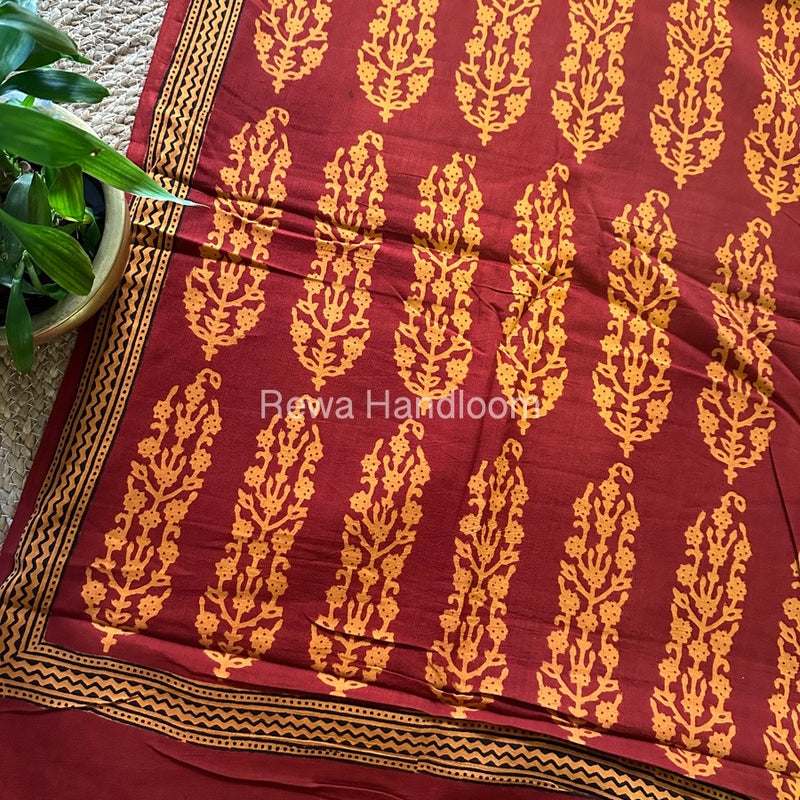 Rust Red Bagh Print Cotton Saree NCBP20