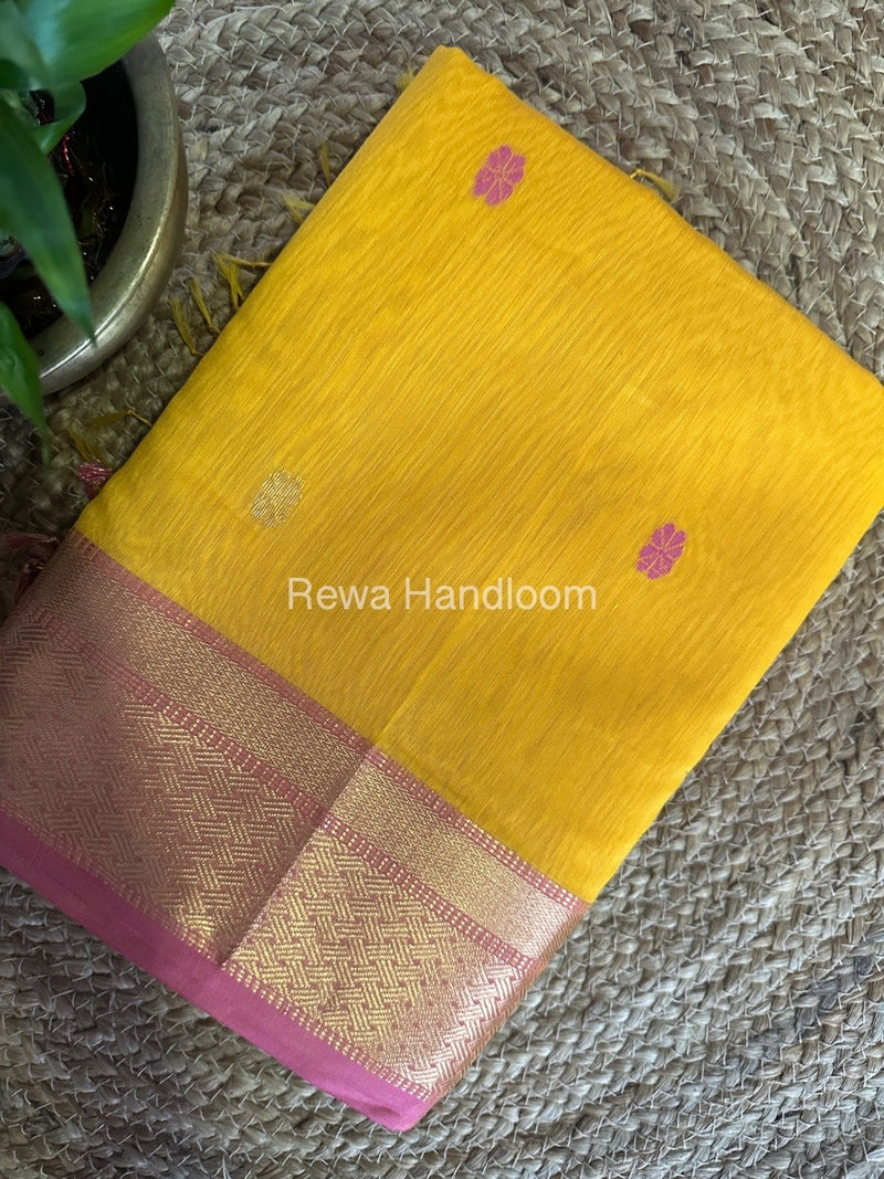 Yellow Zari Butti Maheshwari Saree JBS060