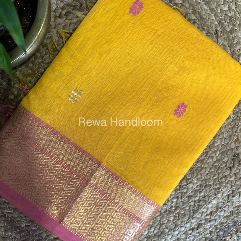 Yellow Zari Butti Maheshwari Saree JBS060