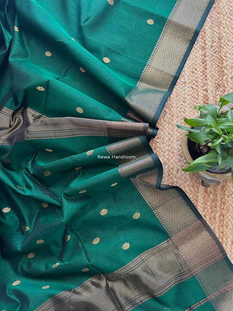 Maheshwari Green Flower Skirt Butti Saree ZSB0139
