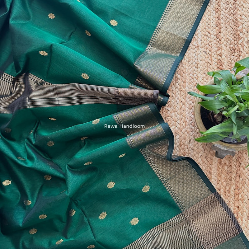 Maheshwari Green Flower Skirt Butti Saree ZSB0139