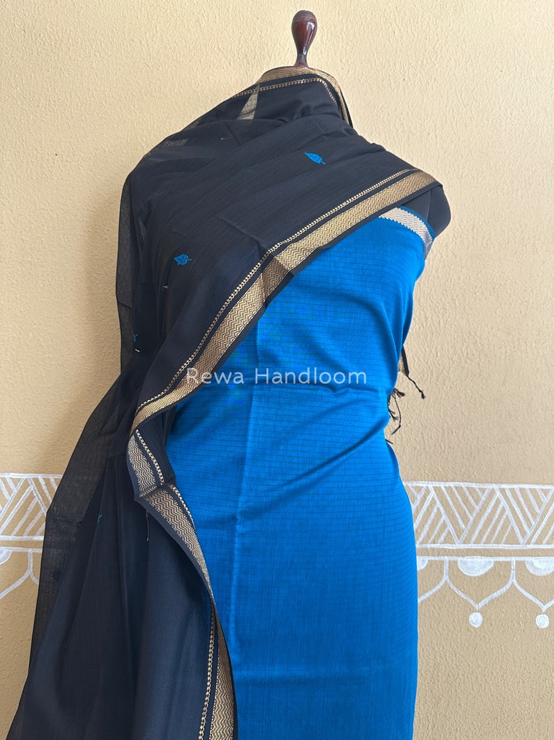 Maheshwari Dark Blue-Black Motifs Top-Dupatta Set PST0124