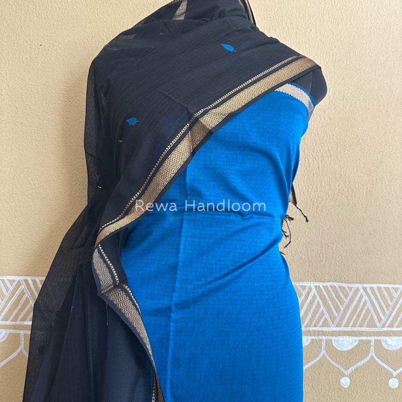 Maheshwari Dark Blue-Black Motifs Top-Dupatta Set PST0124