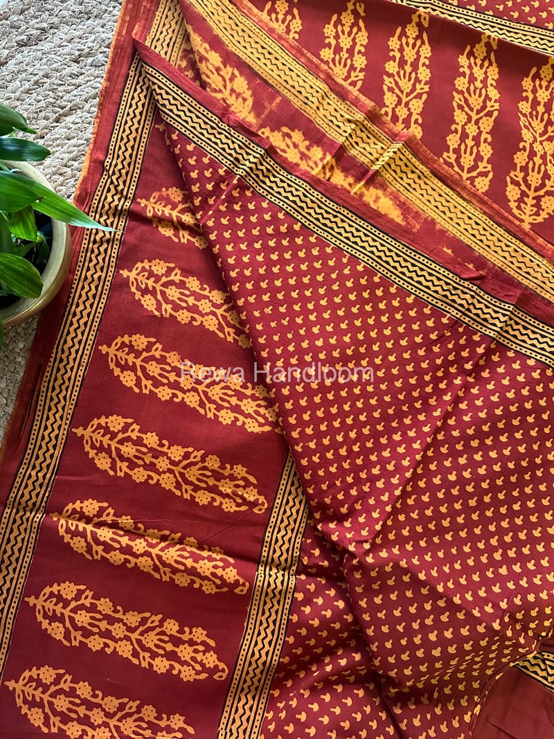 Rust Red Bagh Print Cotton Saree NCBP20