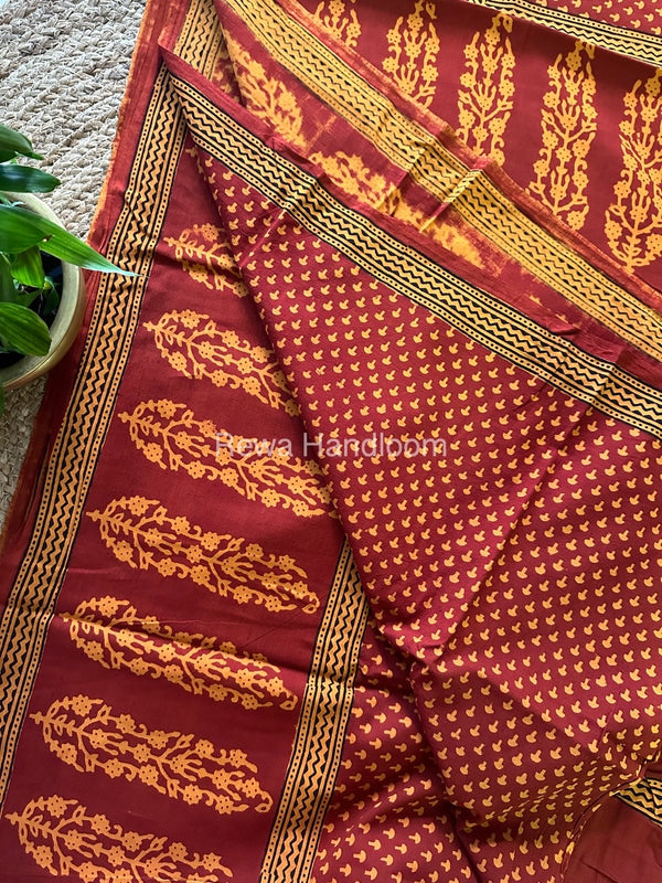 Rust Red Bagh Print Cotton Saree NCBP20
