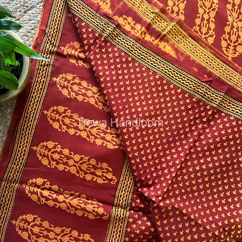 Rust Red Bagh Print Cotton Saree NCBP20