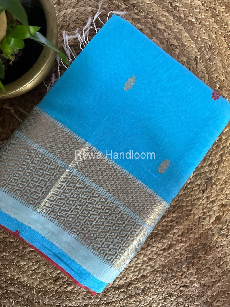 Sky Blue Zari Butti Maheshwari Saree JBS061