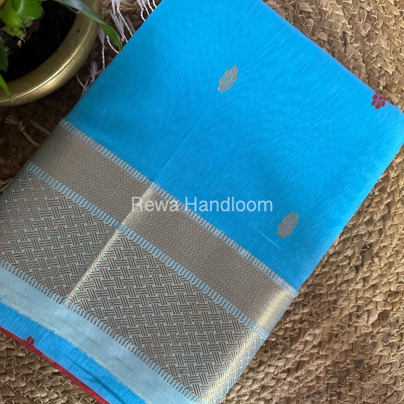 Sky Blue Zari Butti Maheshwari Saree JBS061