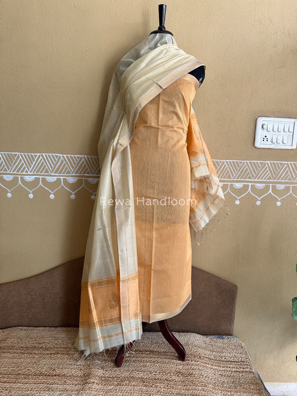 Maheshwari Light Peach-Beige Motifs Top-Dupatta Set PST0122