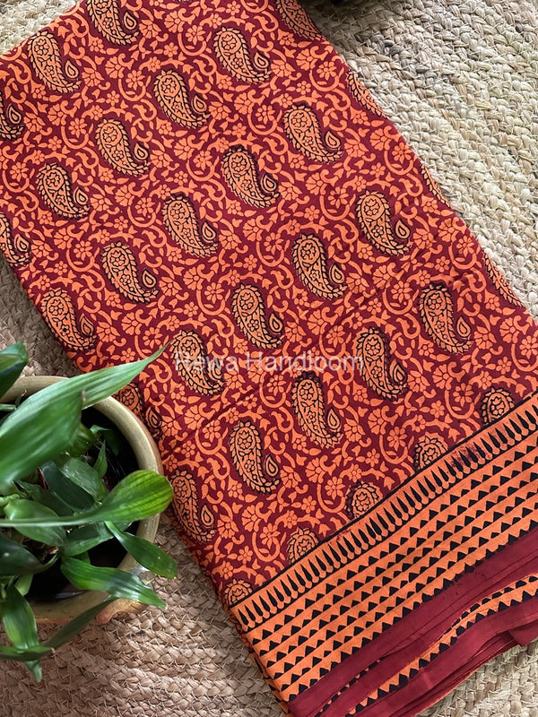 Red Bagh Print Cotton Saree NCBP15