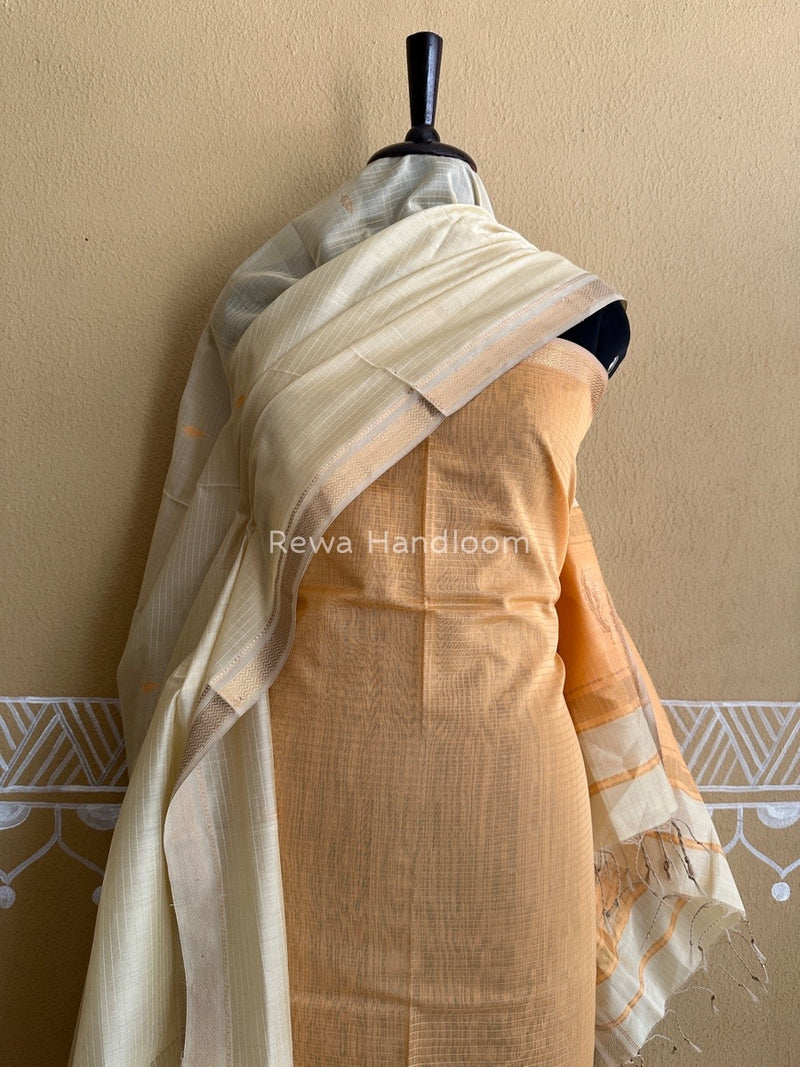Maheshwari Light Peach-Beige Motifs Top-Dupatta Set PST0122