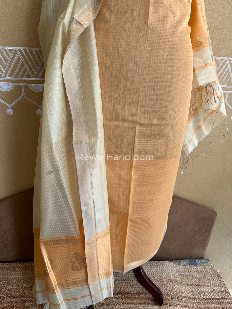 Maheshwari Light Peach-Beige Motifs Top-Dupatta Set PST0122