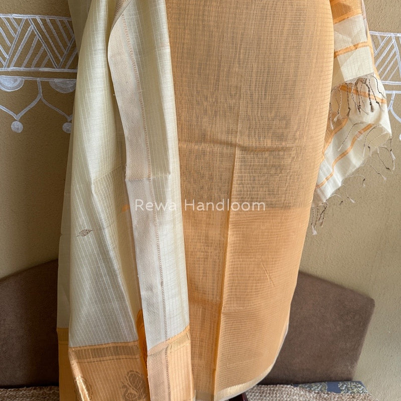 Maheshwari Light Peach-Beige Motifs Top-Dupatta Set PST0122