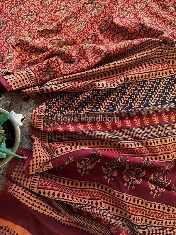 Red Bagh Print Cotton Saree NCBP15