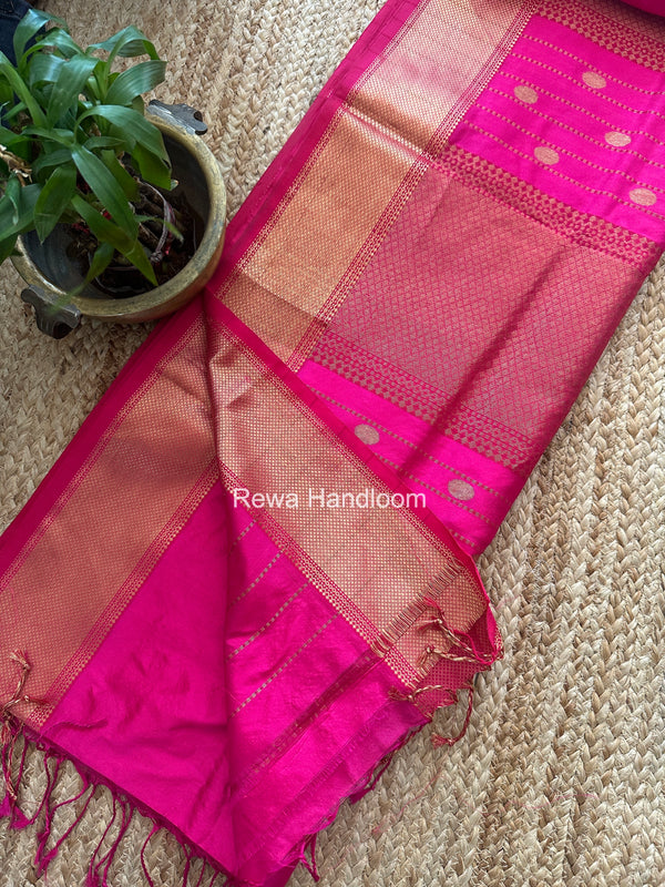 Maheshwari Rani Pink Pure Silk Saree PS077