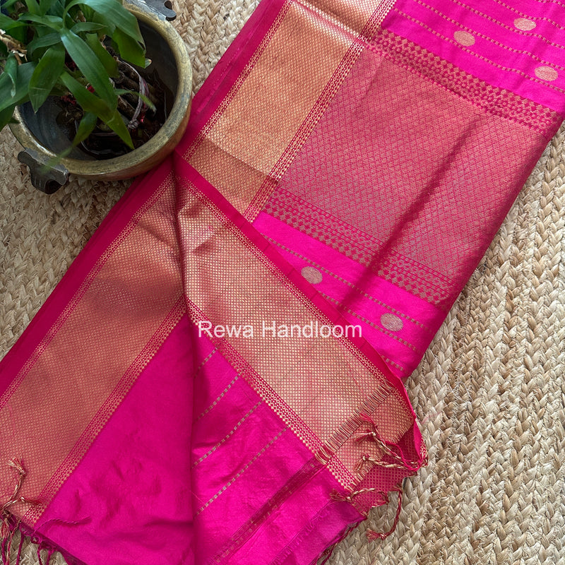 Maheshwari Rani Pink Pure Silk Saree PS077