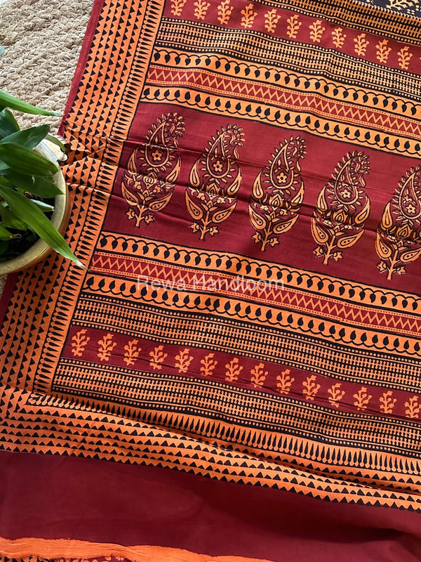 Red Bagh Print Cotton Saree NCBP15