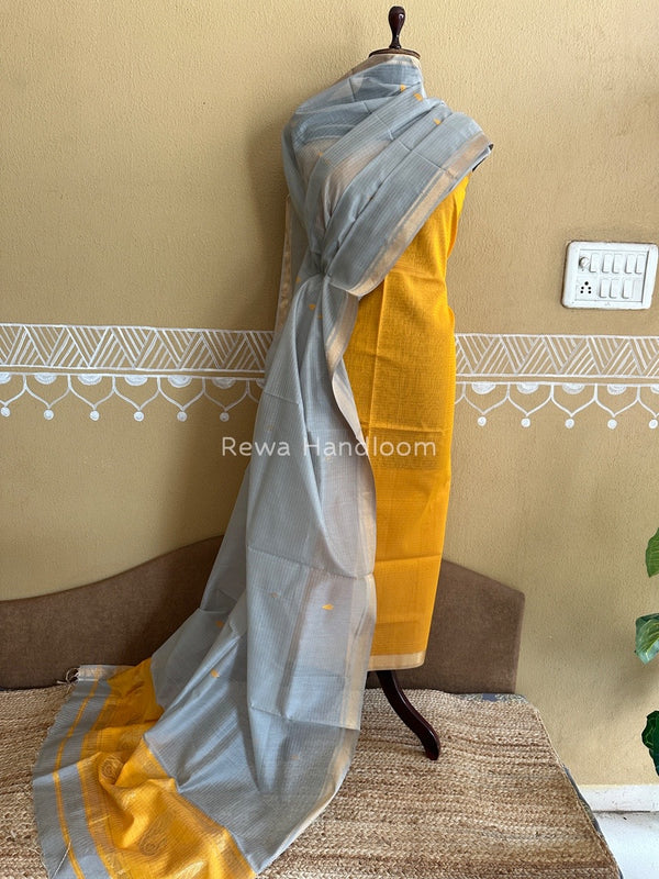 Maheshwari Yellow-Grey Motifs Top-Dupatta Set PST0127