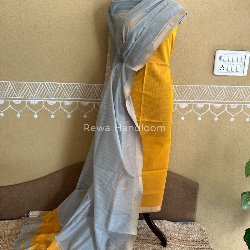 Maheshwari Yellow-Grey Motifs Top-Dupatta Set PST0127