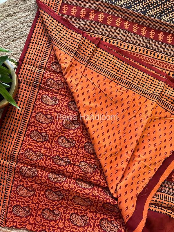 Red Bagh Print Cotton Saree NCBP15