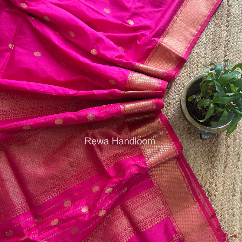 Maheshwari Rani Pink Pure Silk Saree PS077