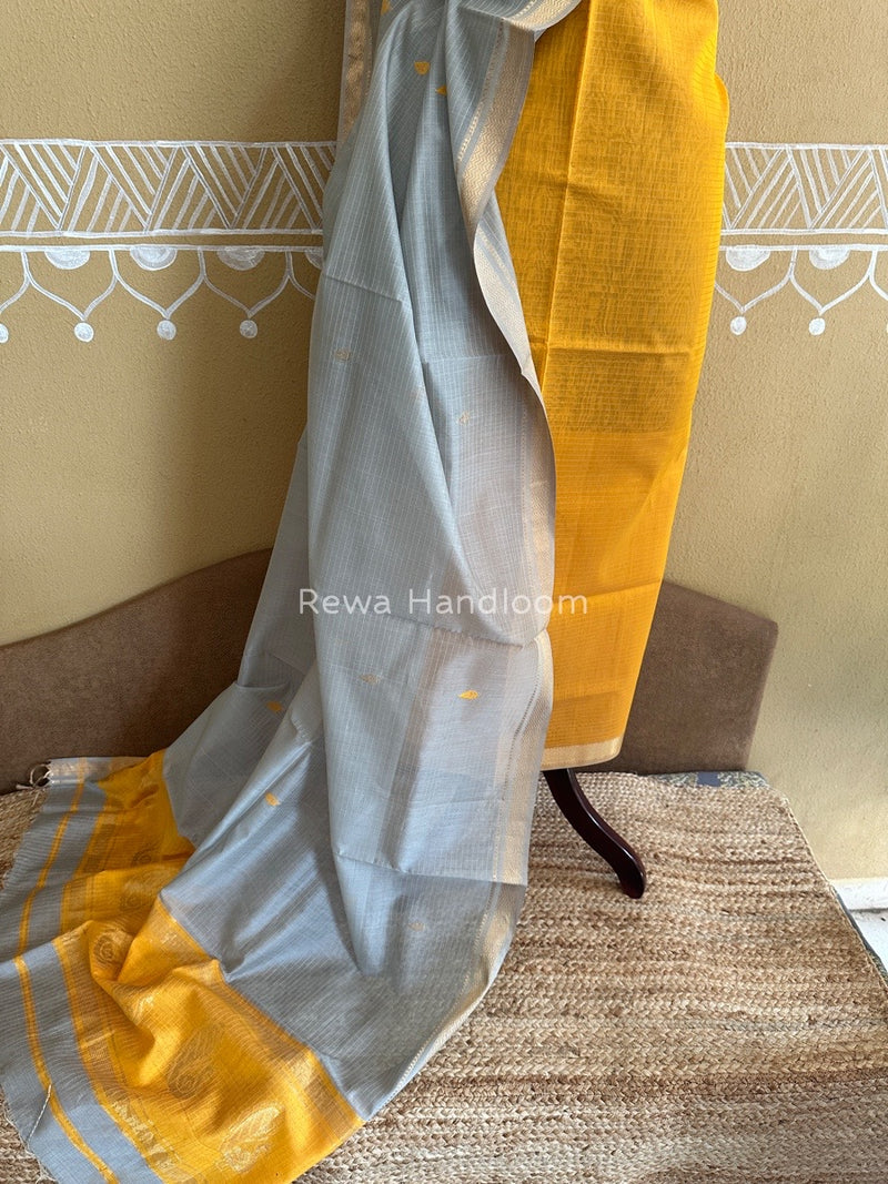 Maheshwari Yellow-Grey Motifs Top-Dupatta Set PST0127