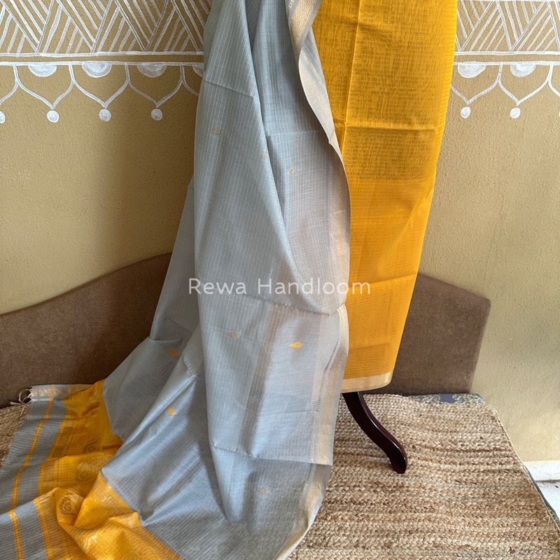 Maheshwari Yellow-Grey Motifs Top-Dupatta Set PST0127