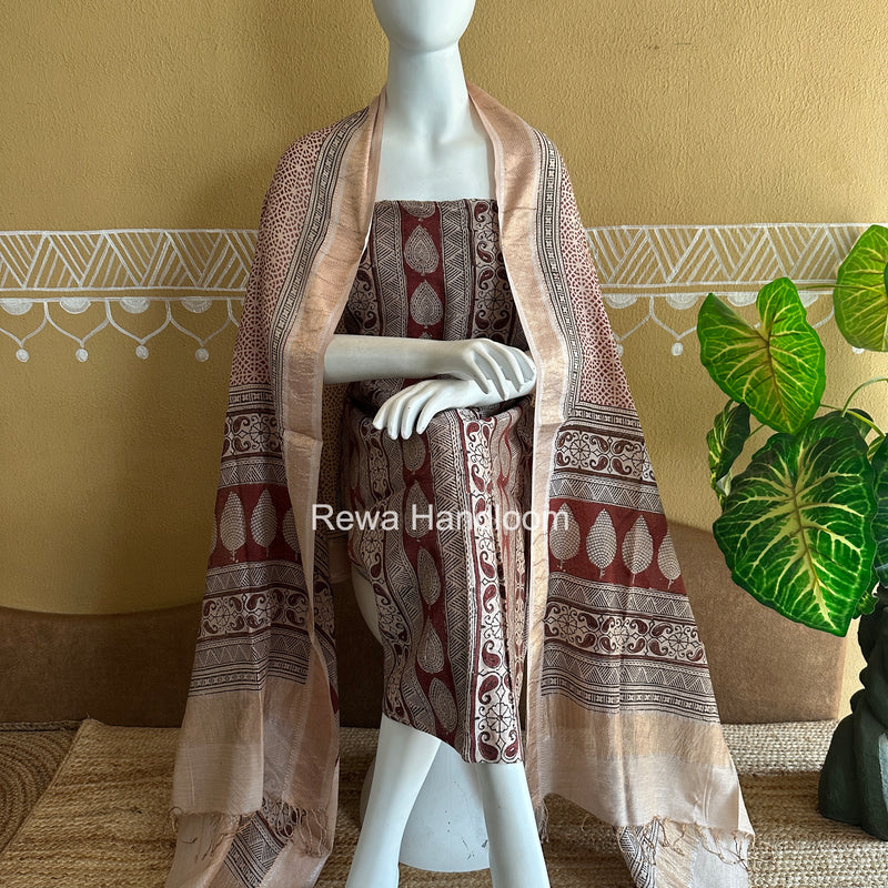 Maheshwari Bagh Print Tissue Top-Dupatta Set
