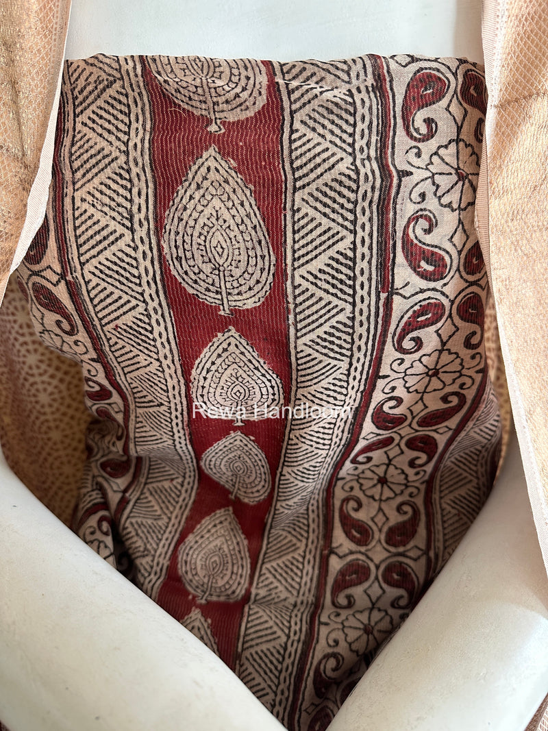Maheshwari Maroon-white Bagh Print Tissue Top-Dupatta Set BPTS028