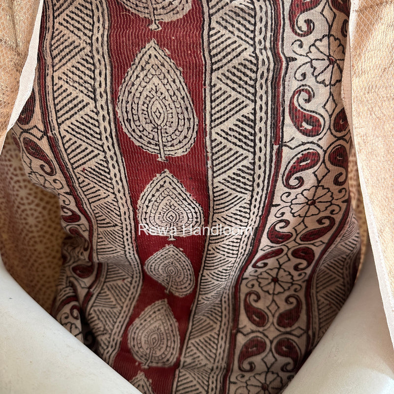 Maheshwari Maroon-white Bagh Print Tissue Top-Dupatta Set BPTS028