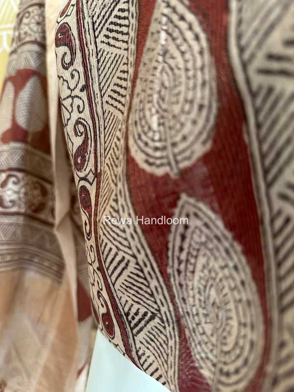 Maheshwari Maroon-white Bagh Print Tissue Top-Dupatta Set BPTS028