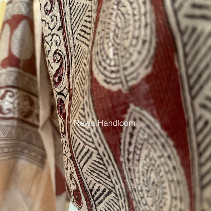 Maheshwari Maroon-white Bagh Print Tissue Top-Dupatta Set BPTS028