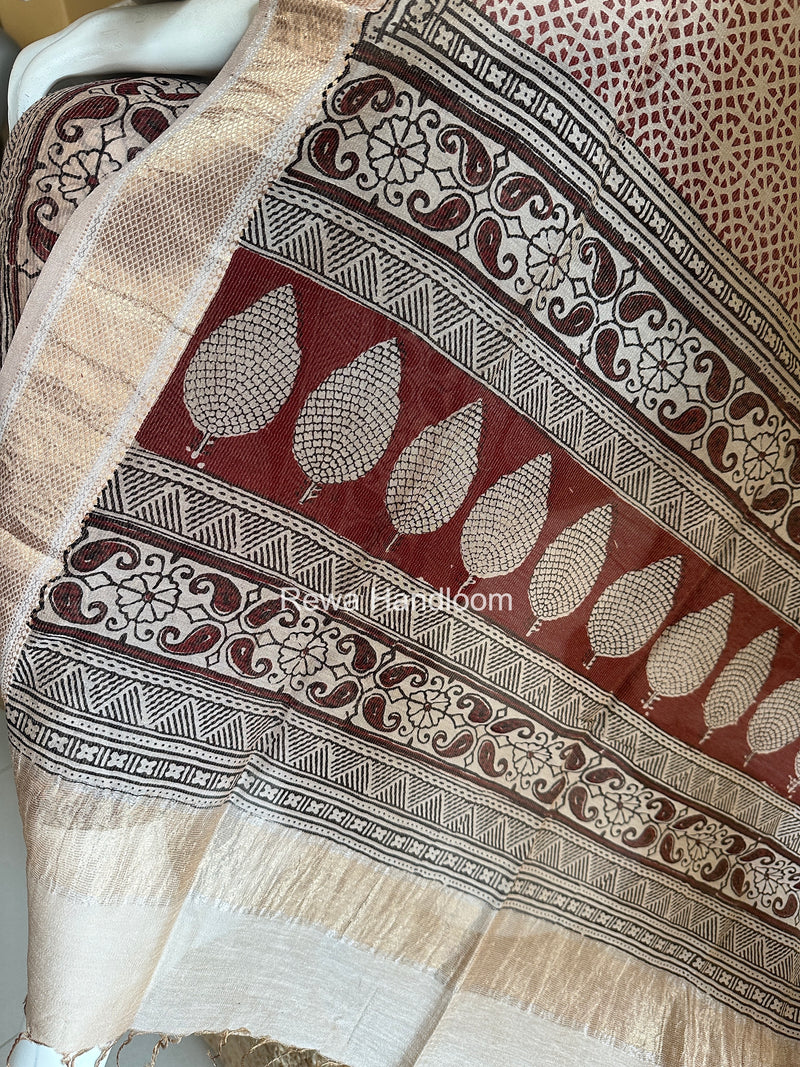 Maheshwari Maroon-white Bagh Print Tissue Top-Dupatta Set BPTS028